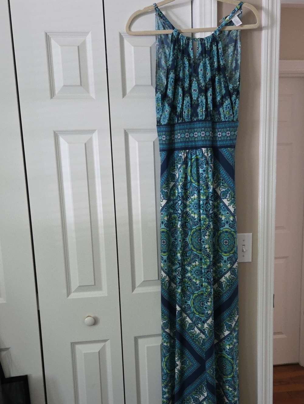 London Times Teal and Navy Paisley Maxi Dress